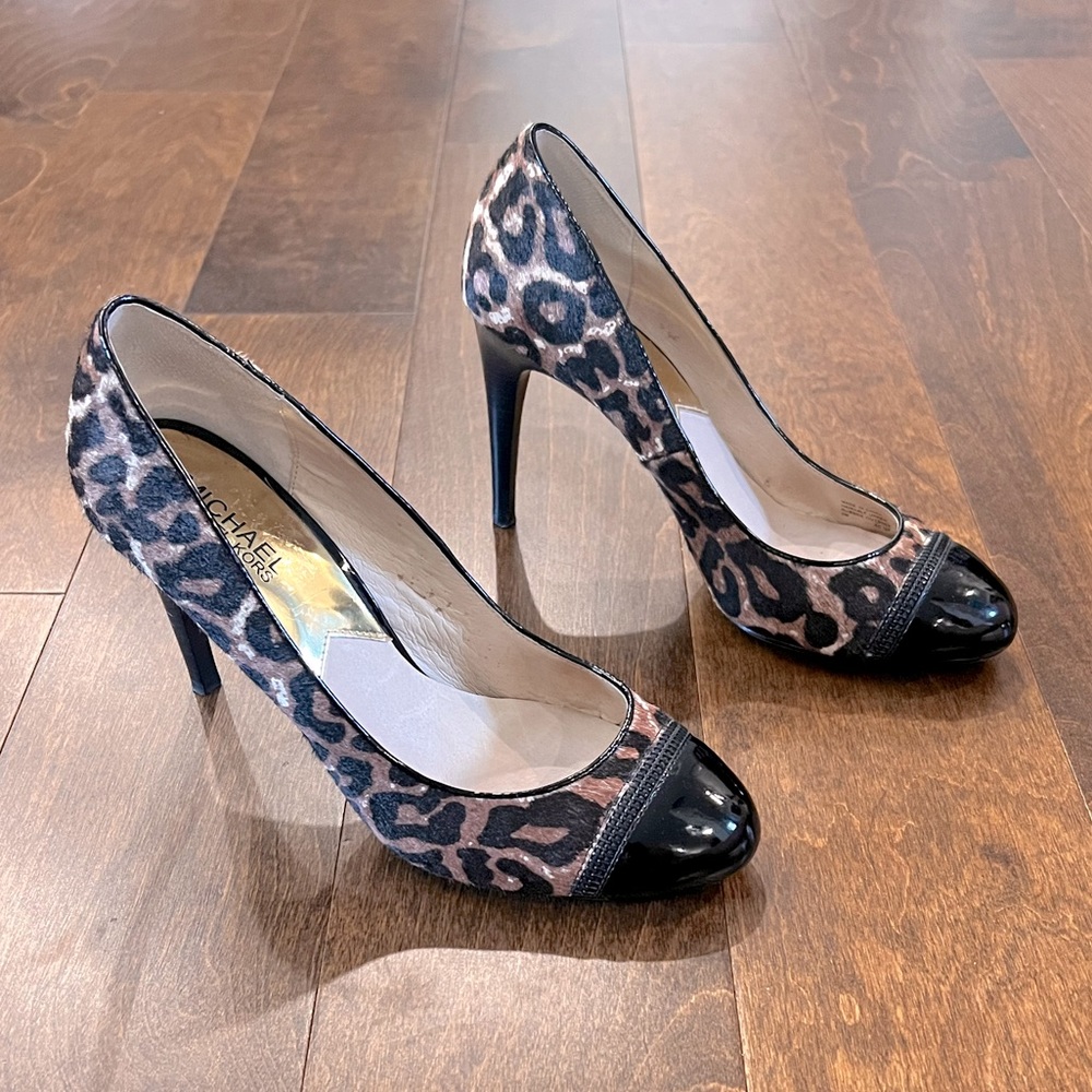 MICHAEL Michael Kors Cheetah Print Brown/Black Cynthia Heels, Women’s Size 9